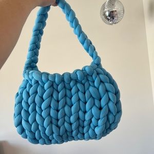 Blueberry Chunky Knit Puffer Bag/Handmade by me!